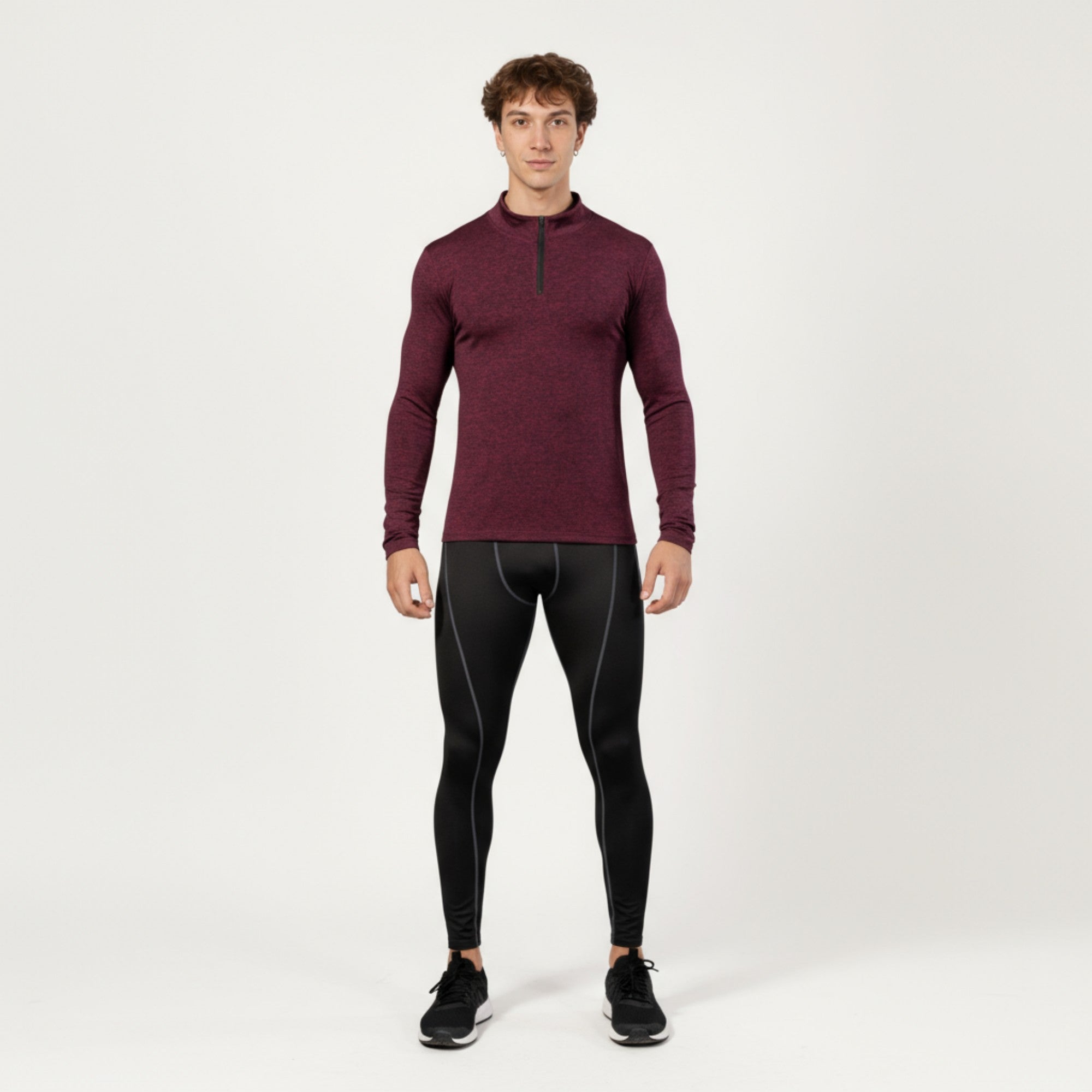 Anna-Kaci Men's Long Sleeve Quarter Zip Compression Athletic Shirt with Mock Neck and Performance Stretch Fabric
