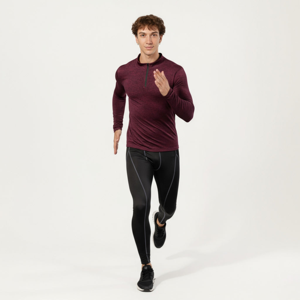 Anna-Kaci Men's Long Sleeve Quarter Zip Compression Athletic Shirt with Mock Neck and Performance Stretch Fabric