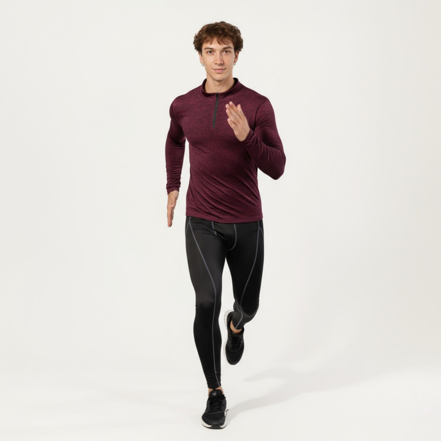 Anna-Kaci Men's Long Sleeve Quarter Zip Compression Athletic Shirt with Mock Neck and Performance Stretch Fabric