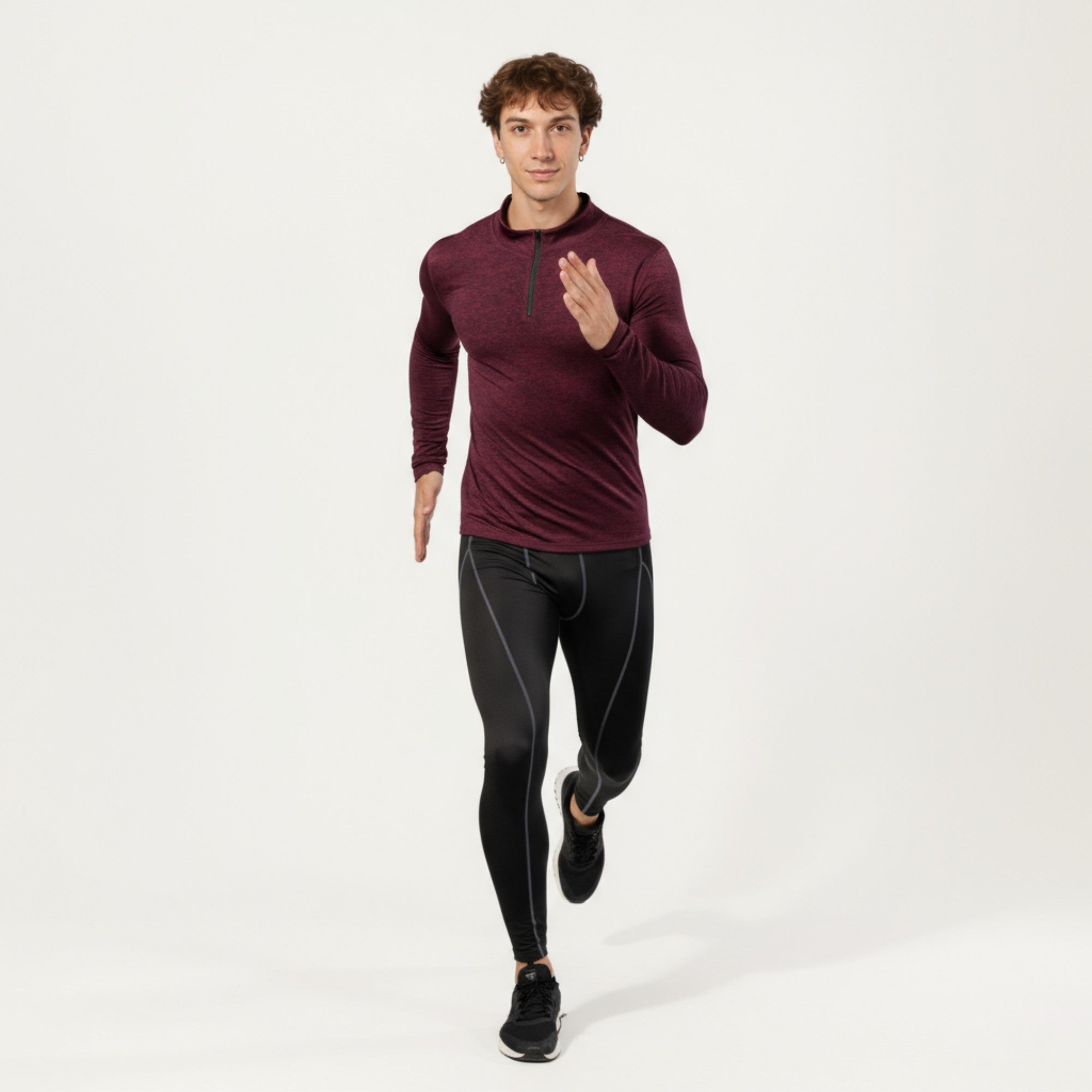 Anna-Kaci Men's Long Sleeve Quarter Zip Compression Athletic Shirt with Mock Neck and Performance Stretch Fabric