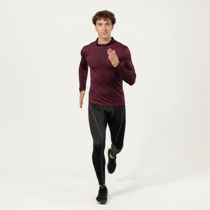 Anna-Kaci Men's Long Sleeve Quarter Zip Compression Athletic Shirt with Mock Neck and Performance Stretch Fabric