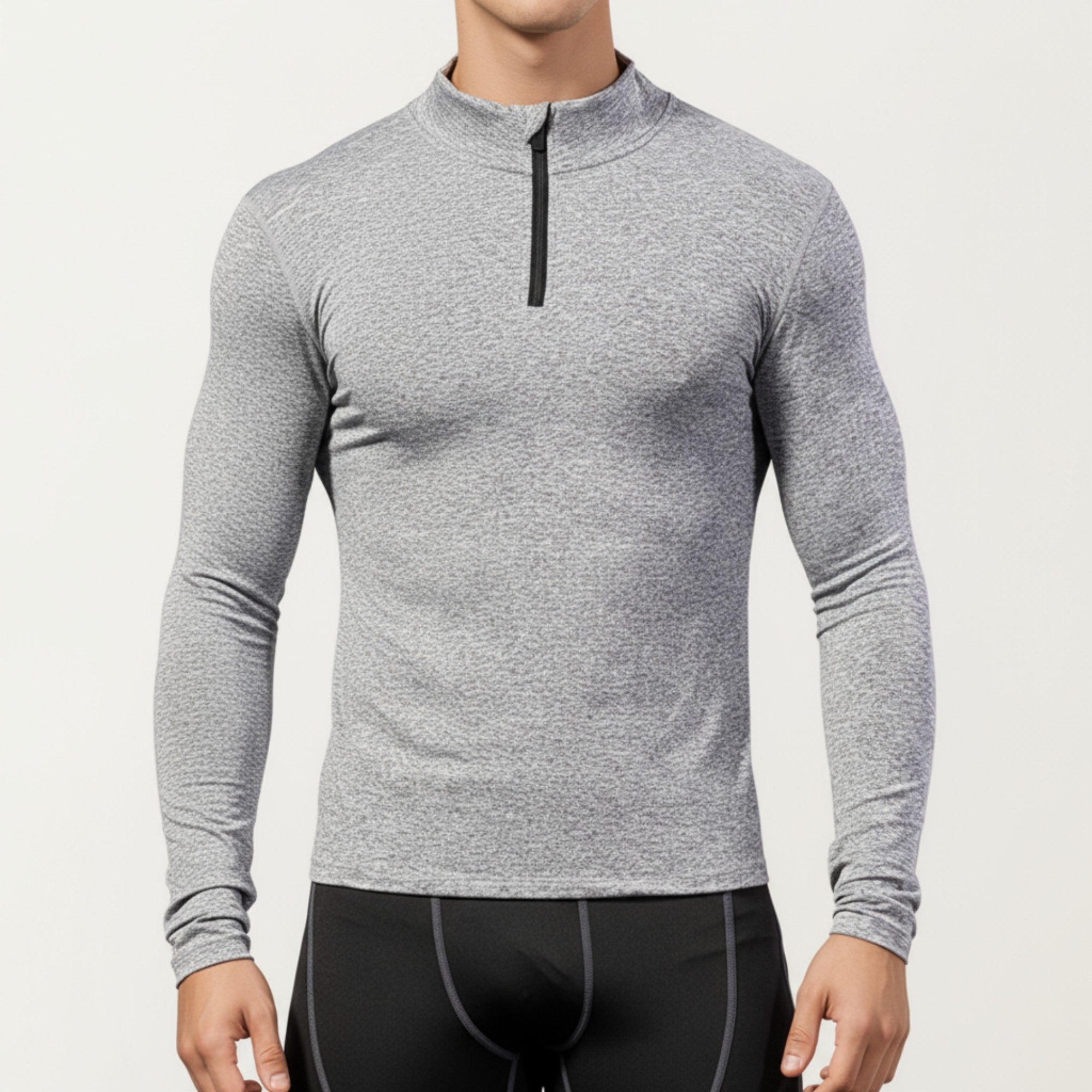 Anna-Kaci Men's Long Sleeve Quarter Zip Compression Athletic Shirt with Mock Neck and Performance Stretch Fabric
