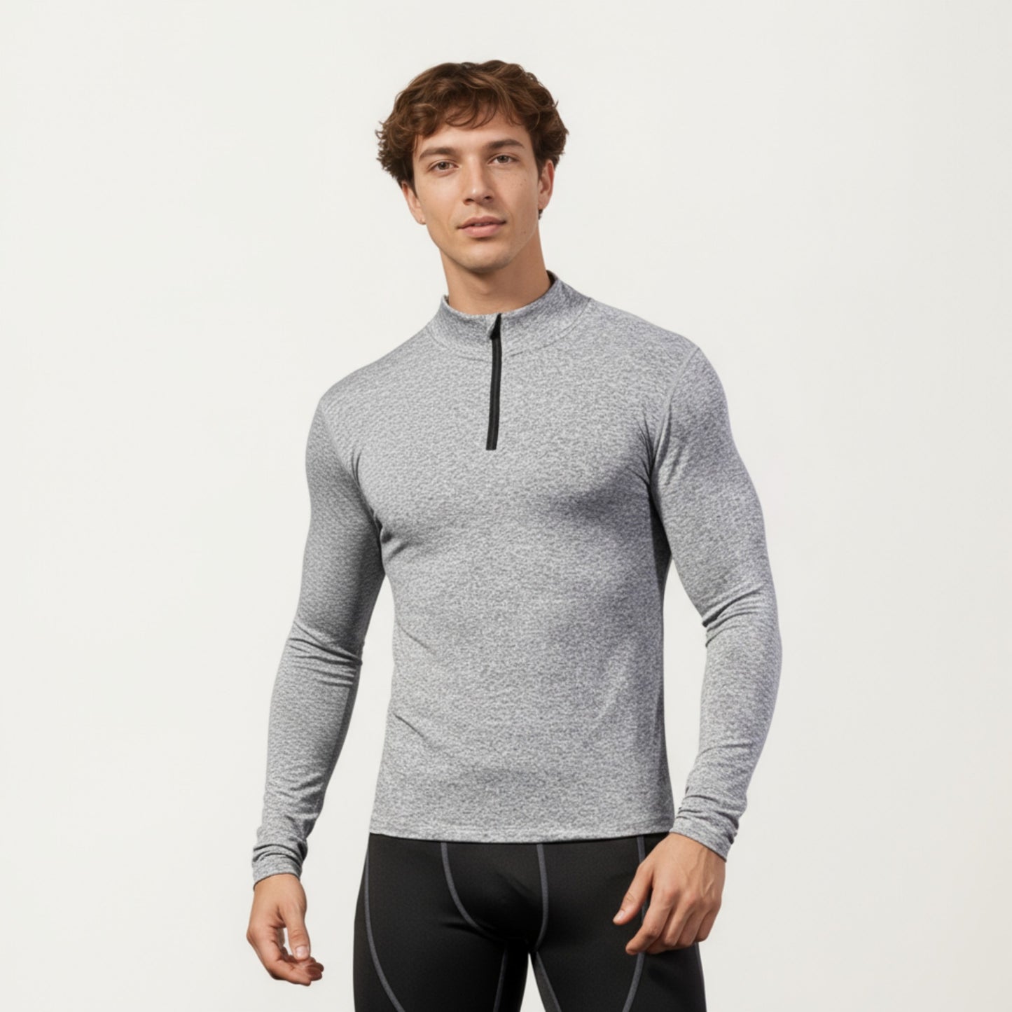 Anna-Kaci Men's Long Sleeve Quarter Zip Compression Athletic Shirt with Mock Neck and Performance Stretch Fabric