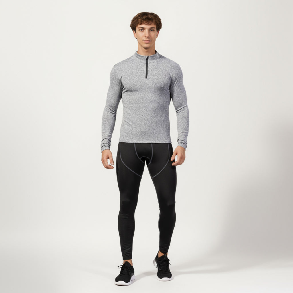 Anna-Kaci Men's Long Sleeve Quarter Zip Compression Athletic Shirt with Mock Neck and Performance Stretch Fabric