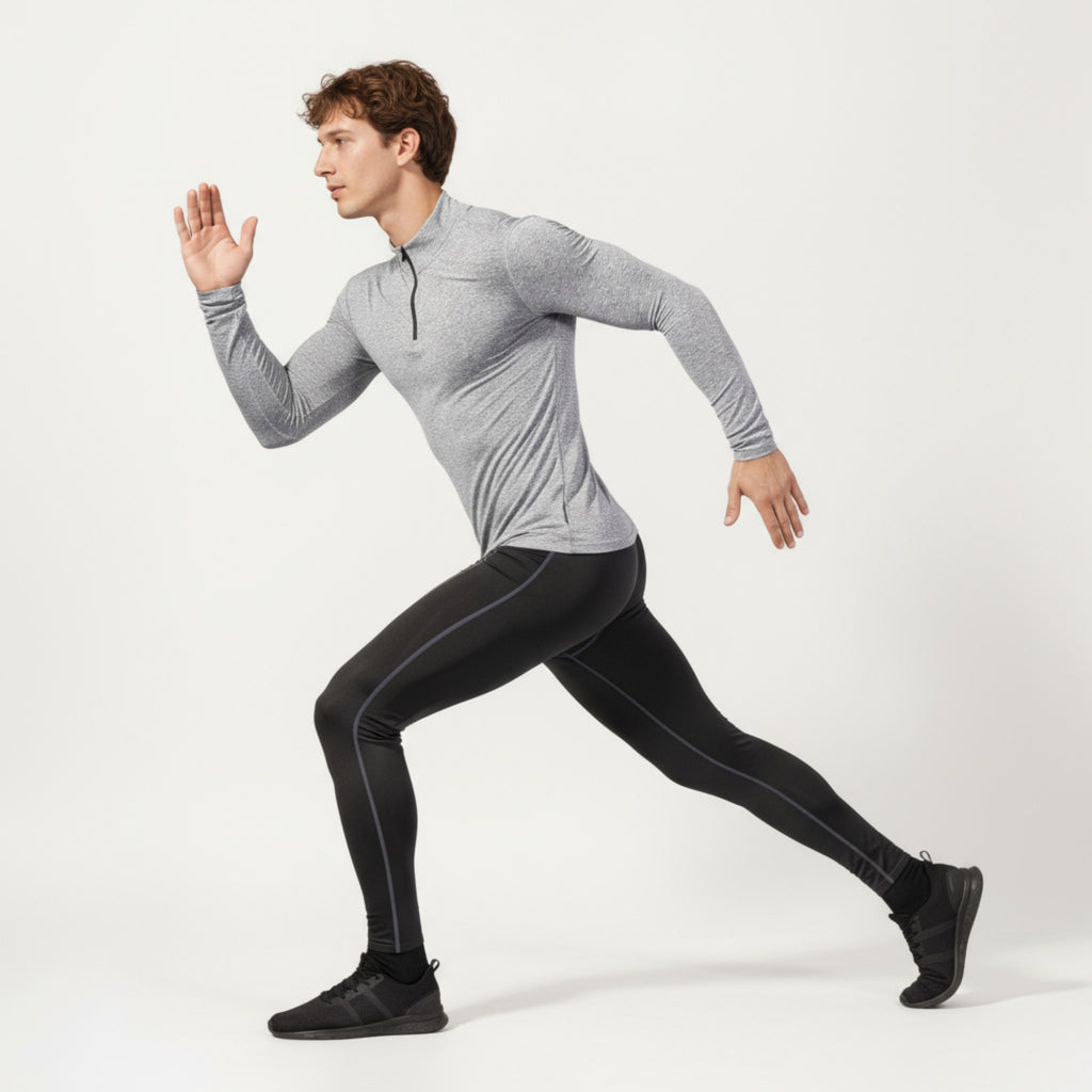 Anna-Kaci Men's Long Sleeve Quarter Zip Compression Athletic Shirt with Mock Neck and Performance Stretch Fabric