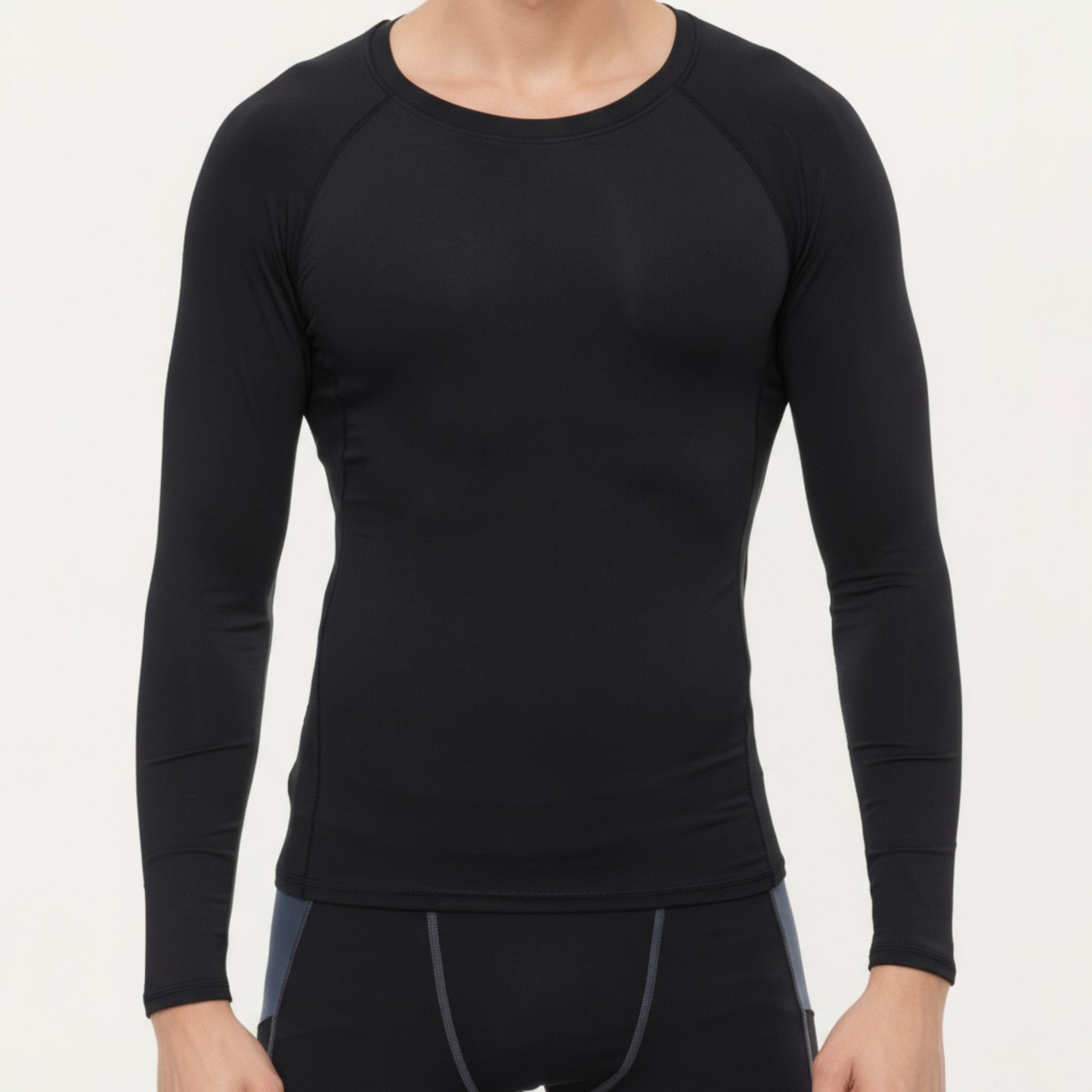 Anna-Kaci Men's Long Sleeve Crew Neck Compression Shirt with Stretch Fabric and Athletic Fit