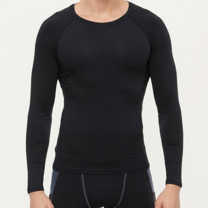 Anna-Kaci Men's Long Sleeve Crew Neck Compression Shirt with Stretch Fabric and Athletic Fit