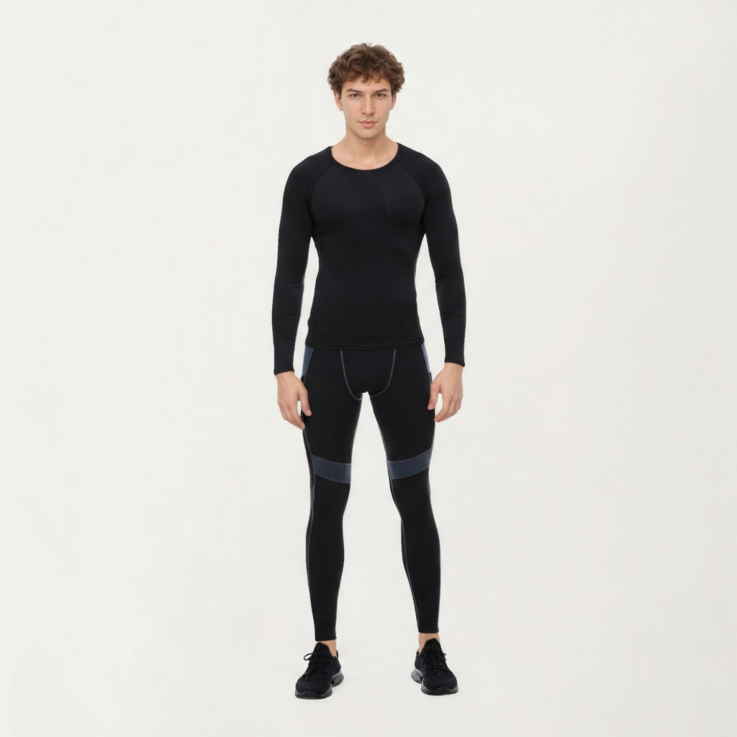 Anna-Kaci Men's Long Sleeve Crew Neck Compression Shirt with Stretch Fabric and Athletic Fit