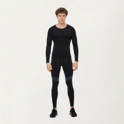 Anna-Kaci Men's Long Sleeve Crew Neck Compression Shirt with Stretch Fabric and Athletic Fit