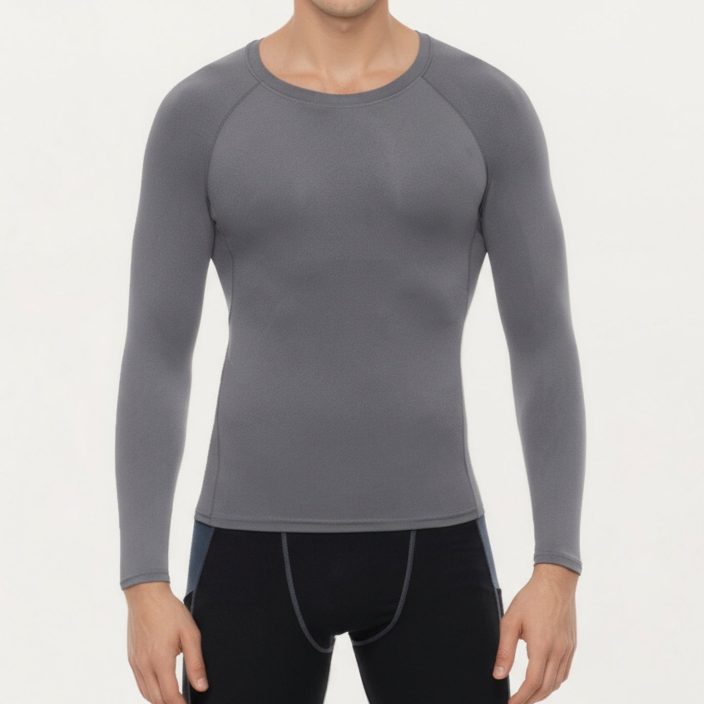 Anna-Kaci Men's Long Sleeve Crew Neck Compression Shirt with Stretch Fabric and Athletic Fit