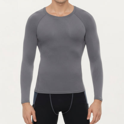 Anna-Kaci Men's Long Sleeve Crew Neck Compression Shirt with Stretch Fabric and Athletic Fit