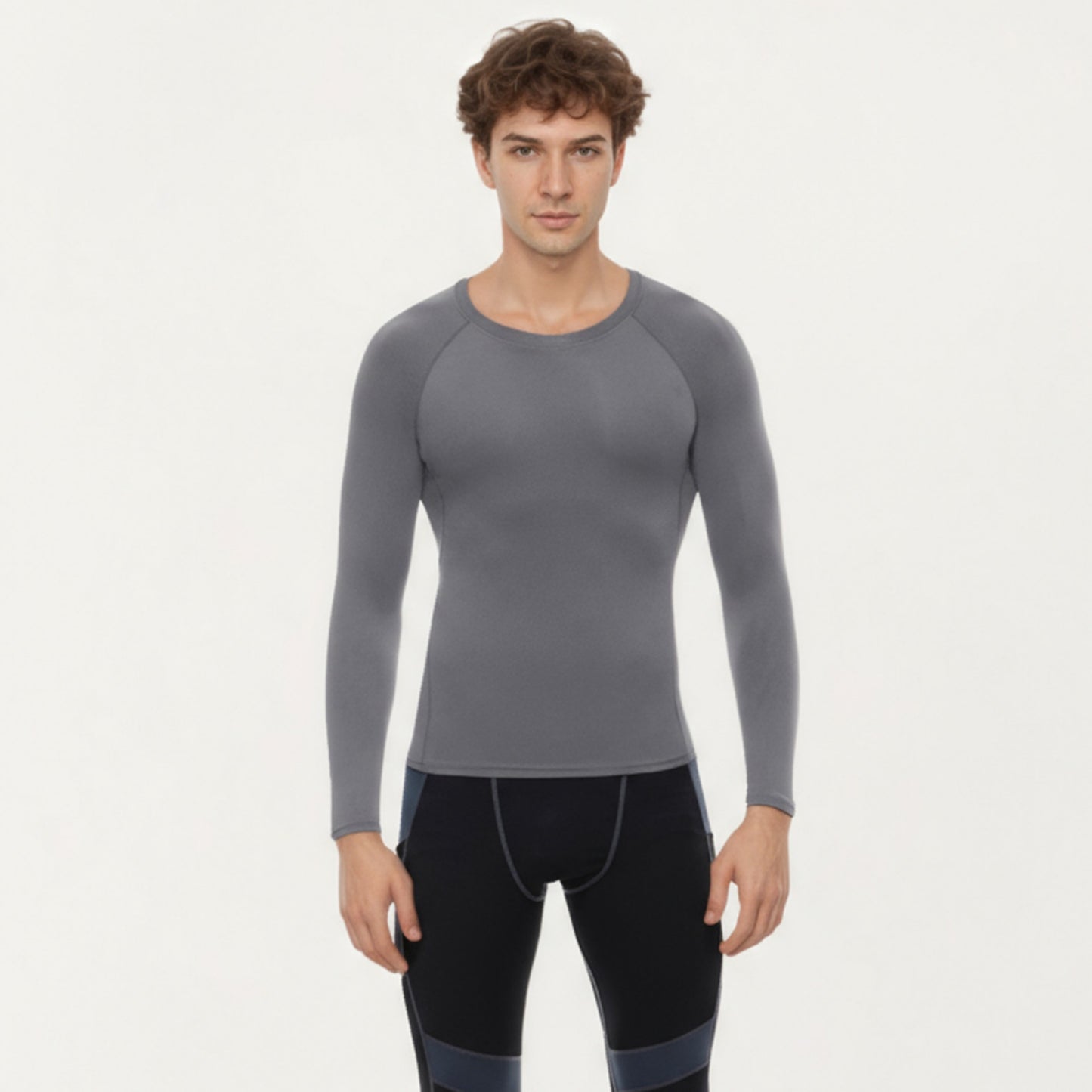 Anna-Kaci Men's Long Sleeve Crew Neck Compression Shirt with Stretch Fabric and Athletic Fit