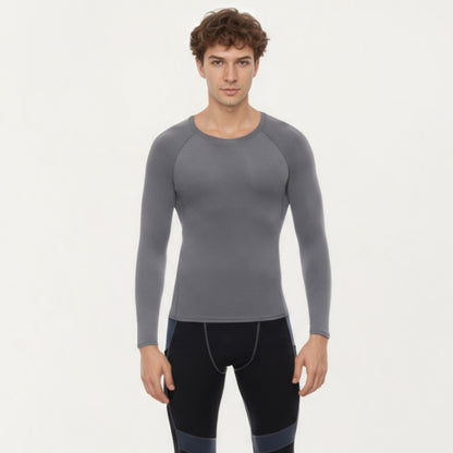 Anna-Kaci Men's Long Sleeve Crew Neck Compression Shirt with Stretch Fabric and Athletic Fit