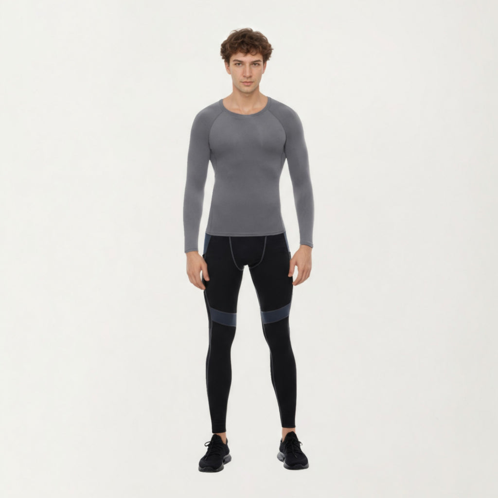 Anna-Kaci Men's Long Sleeve Crew Neck Compression Shirt with Stretch Fabric and Athletic Fit