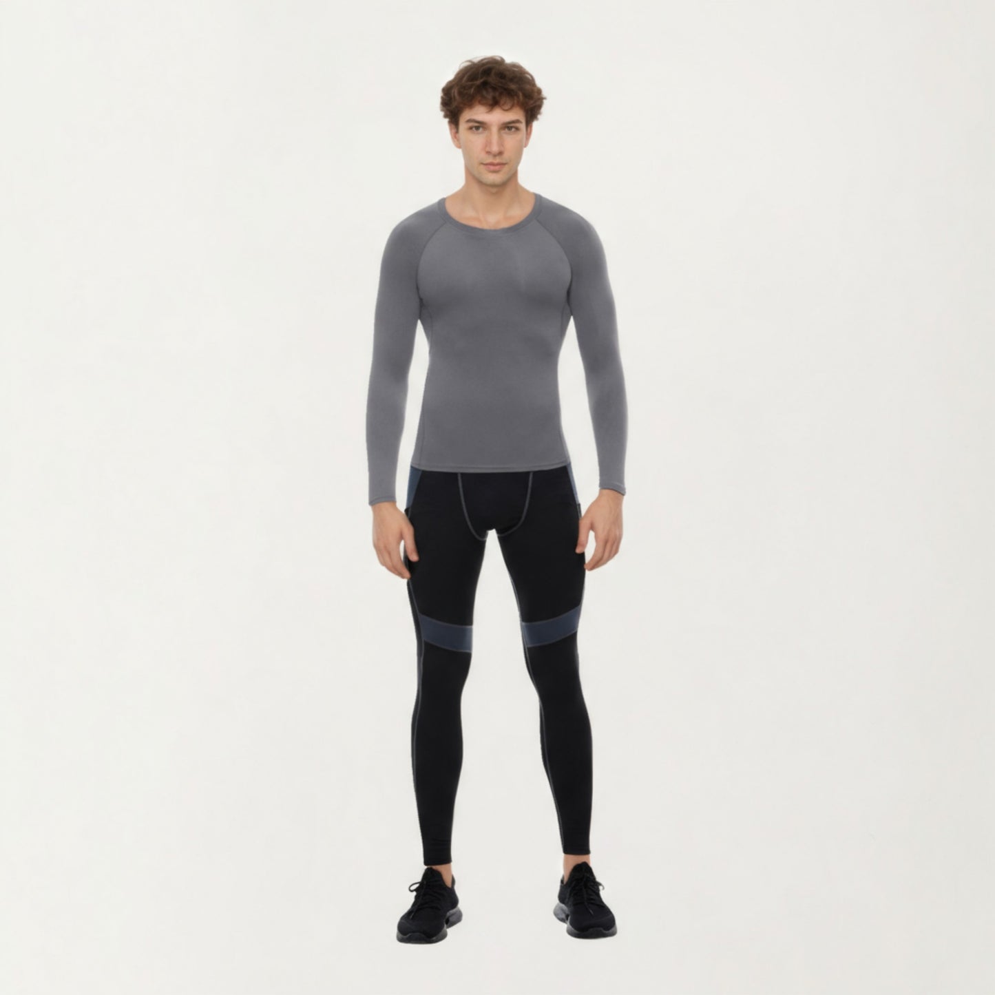 Anna-Kaci Men's Long Sleeve Crew Neck Compression Shirt with Stretch Fabric and Athletic Fit