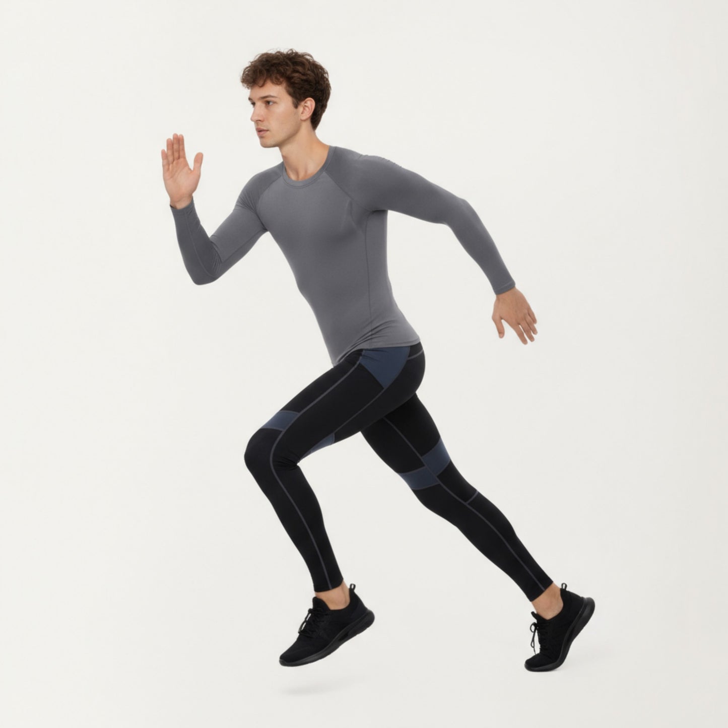 Anna-Kaci Men's Long Sleeve Crew Neck Compression Shirt with Stretch Fabric and Athletic Fit