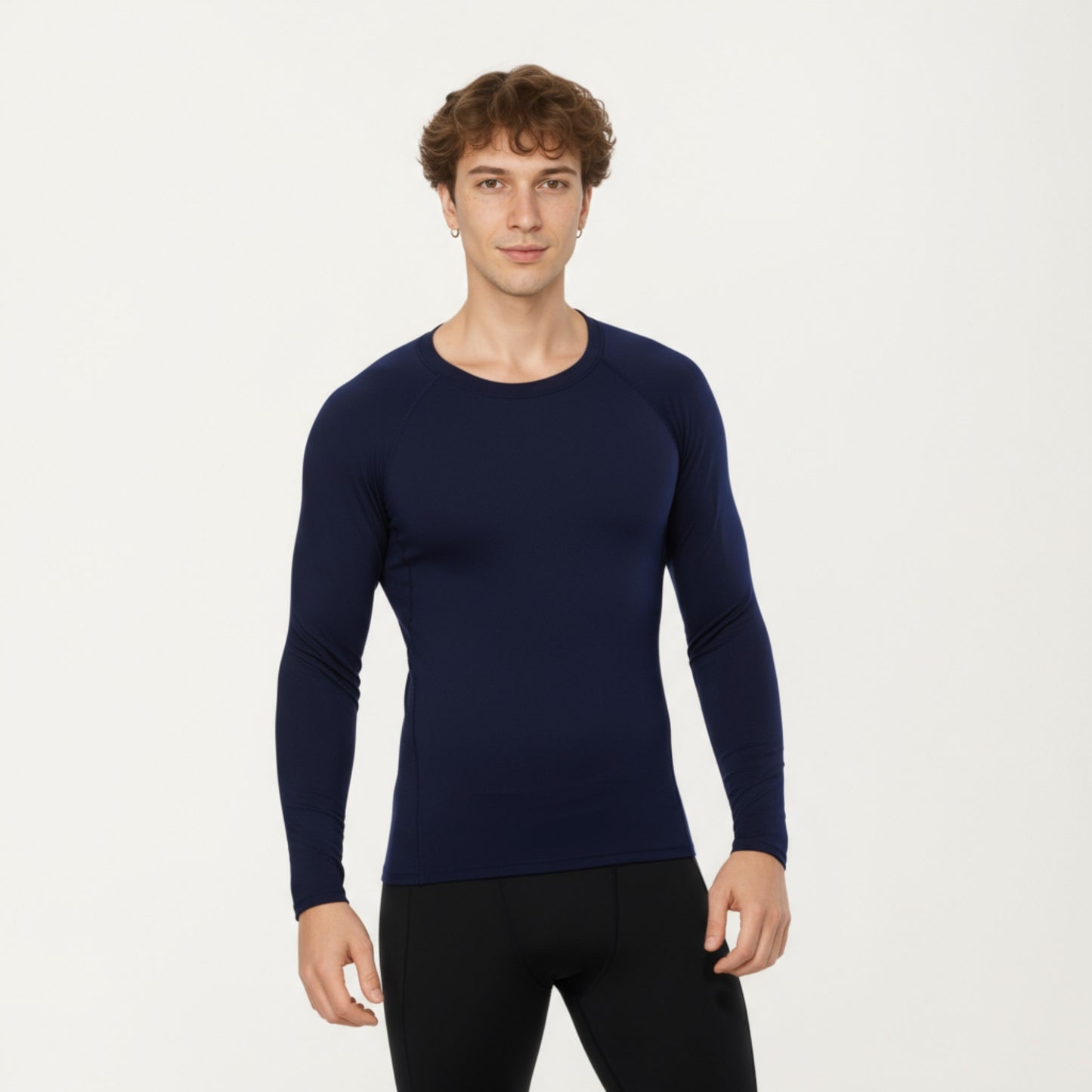 Anna-Kaci Men's Long Sleeve Crew Neck Compression Shirt with Stretch Fabric and Athletic Fit