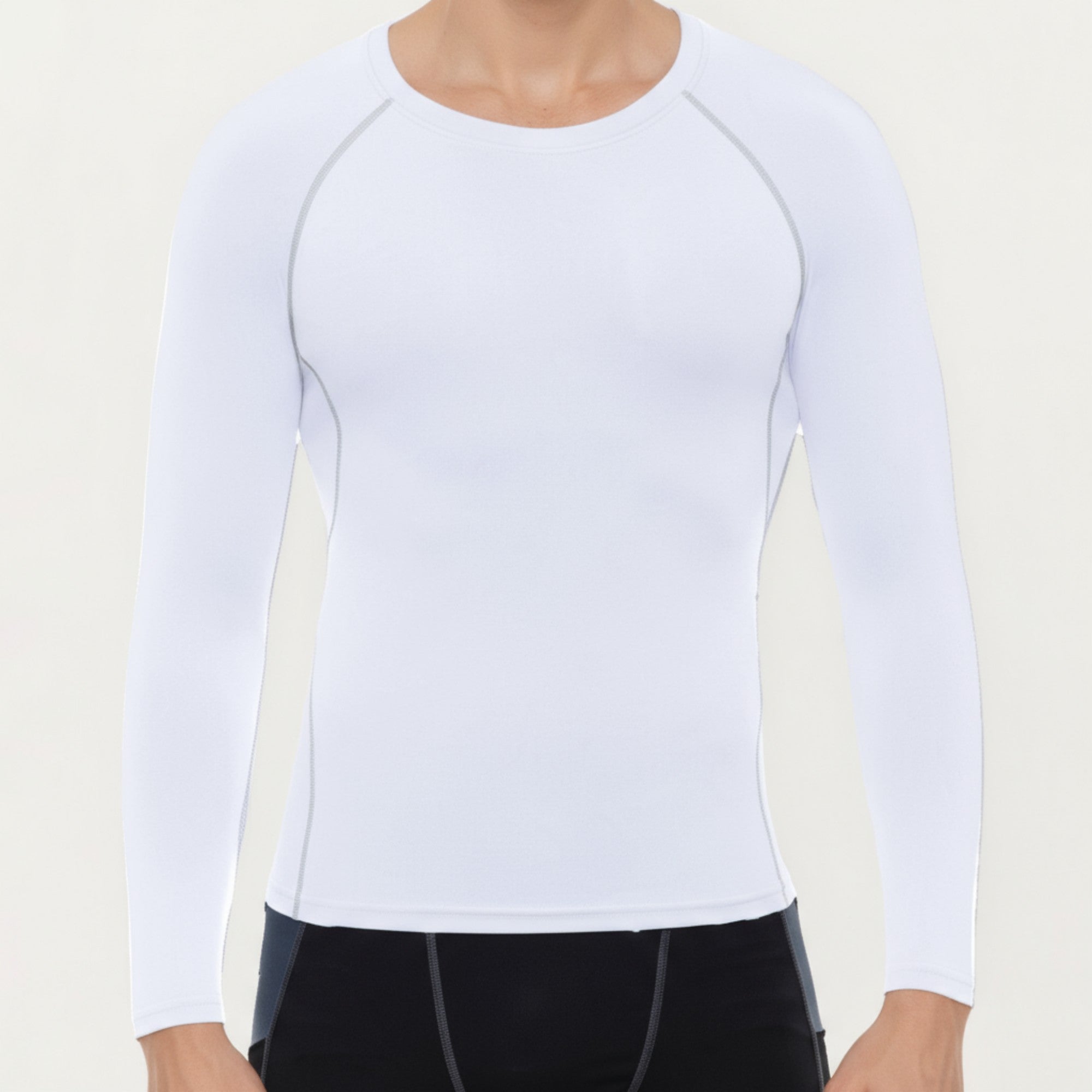 Anna-Kaci Men's Long Sleeve Crew Neck Compression Shirt with Stretch Fabric and Athletic Fit