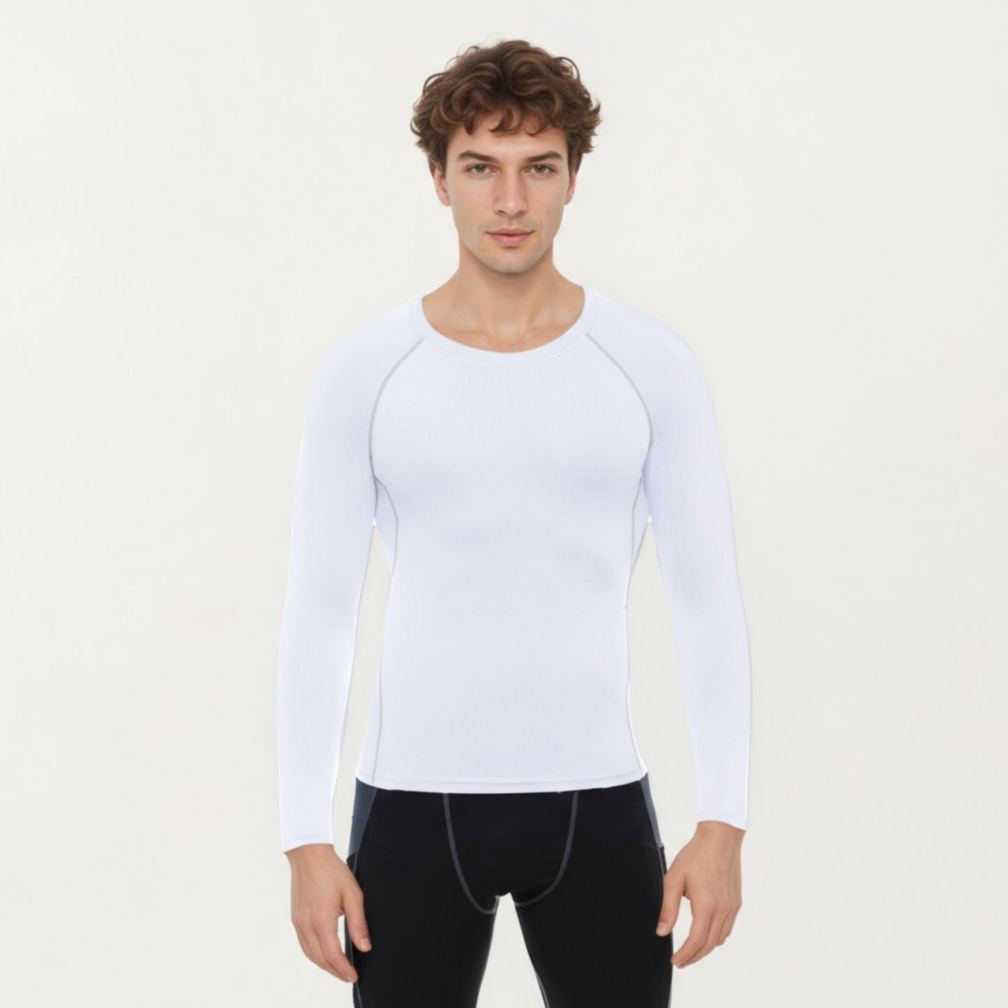 Anna-Kaci Men's Long Sleeve Crew Neck Compression Shirt with Stretch Fabric and Athletic Fit
