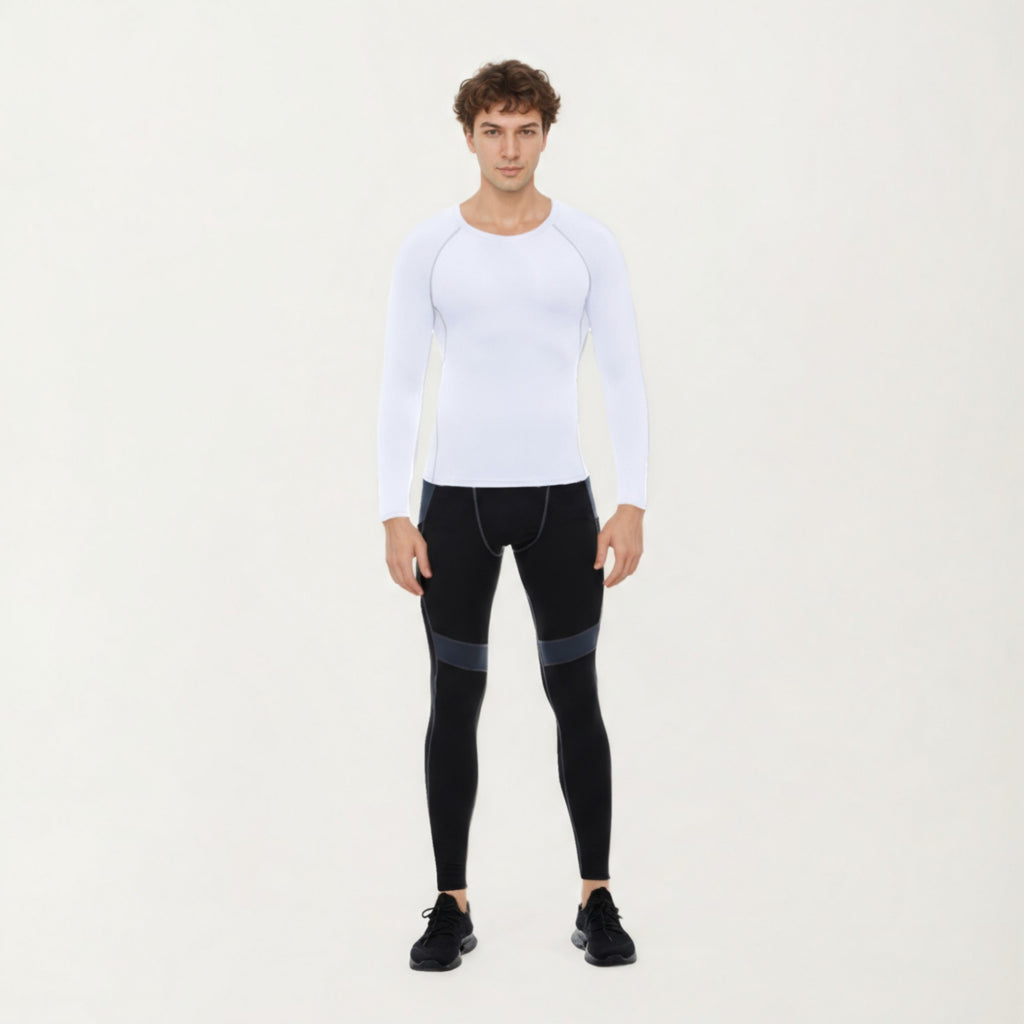 Anna-Kaci Men's Long Sleeve Crew Neck Compression Shirt with Stretch Fabric and Athletic Fit