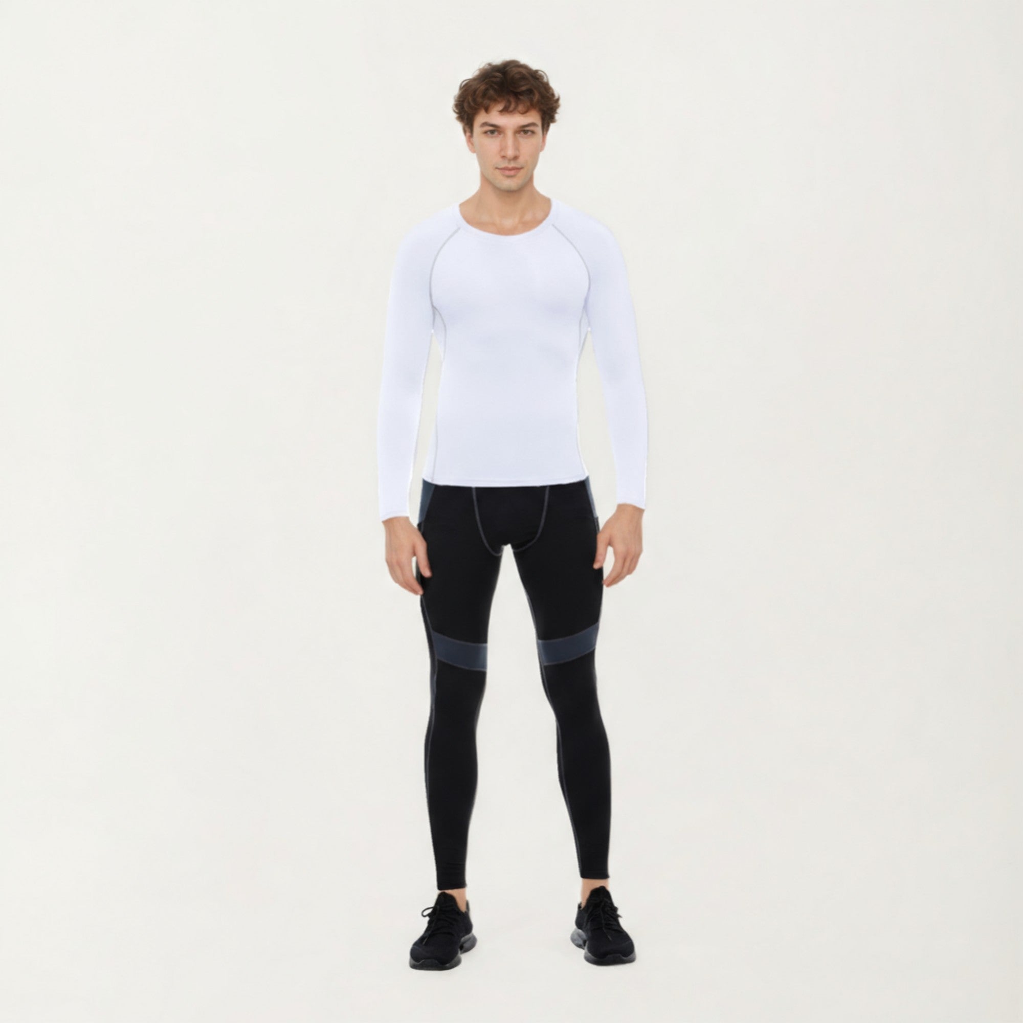 Anna-Kaci Men's Long Sleeve Crew Neck Compression Shirt with Stretch Fabric and Athletic Fit