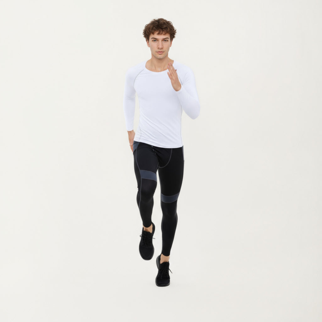 Anna-Kaci Men's Long Sleeve Crew Neck Compression Shirt with Stretch Fabric and Athletic Fit