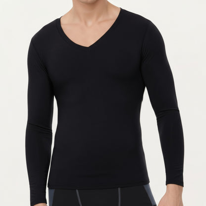 Anna-Kaci Men's Long Sleeve V-Neck Compression Shirt with Stretch Performance Fabric and Athletic Fit