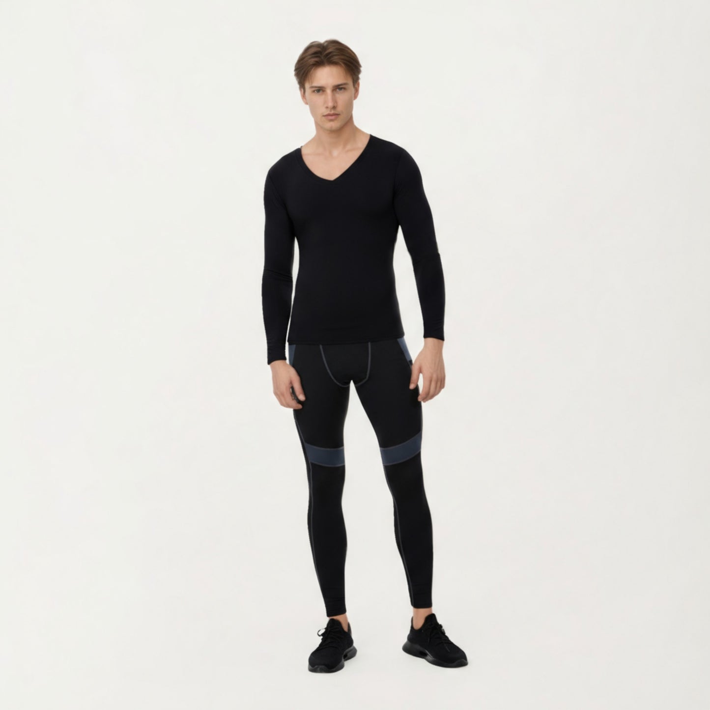 Anna-Kaci Men's Long Sleeve V-Neck Compression Shirt with Stretch Performance Fabric and Athletic Fit