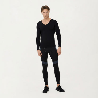Anna-Kaci Men's Long Sleeve V-Neck Compression Shirt with Stretch Performance Fabric and Athletic Fit