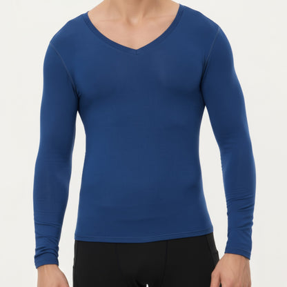 Anna-Kaci Men's Long Sleeve V-Neck Compression Shirt with Stretch Performance Fabric and Athletic Fit