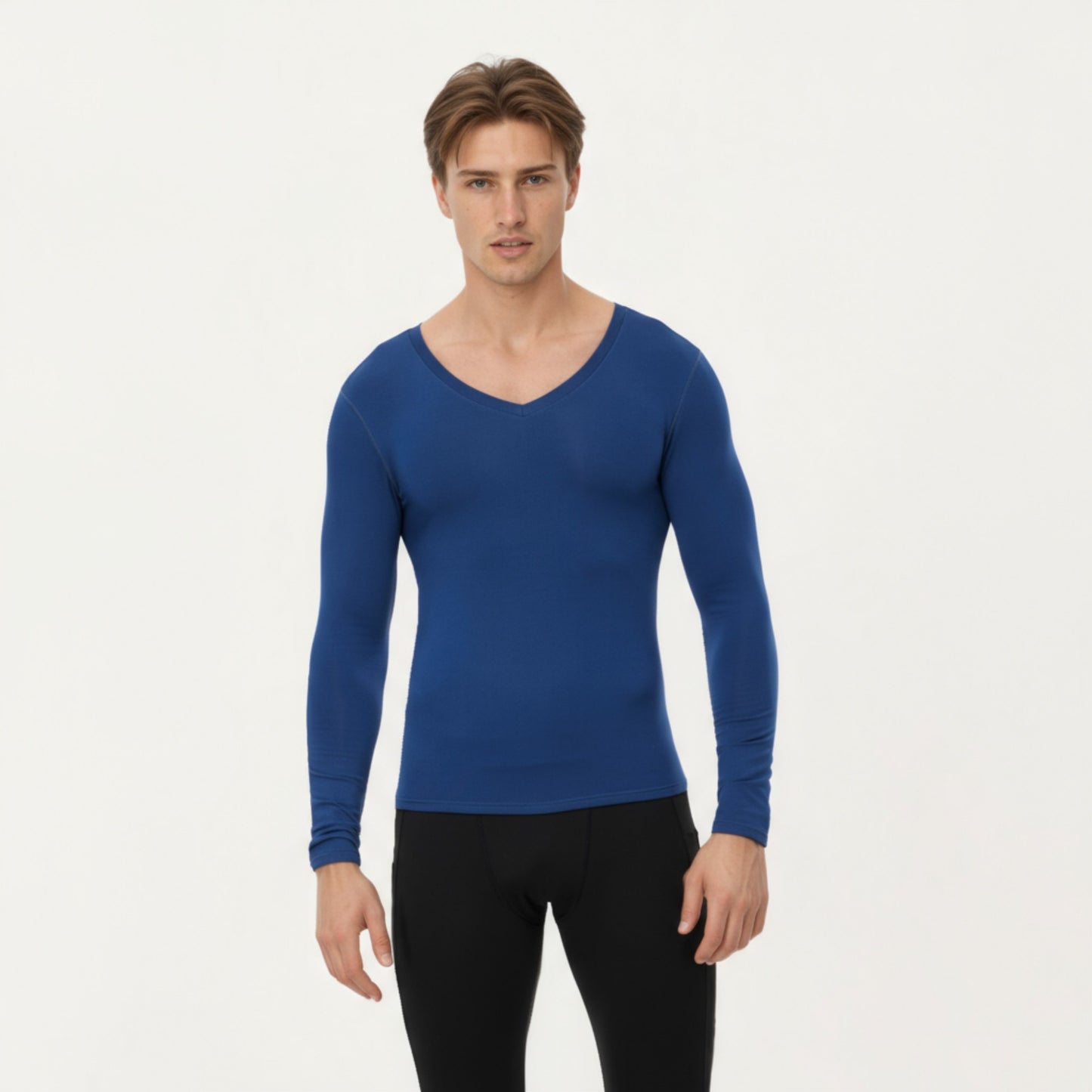 Anna-Kaci Men's Long Sleeve V-Neck Compression Shirt with Stretch Performance Fabric and Athletic Fit