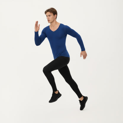 Anna-Kaci Men's Long Sleeve V-Neck Compression Shirt with Stretch Performance Fabric and Athletic Fit