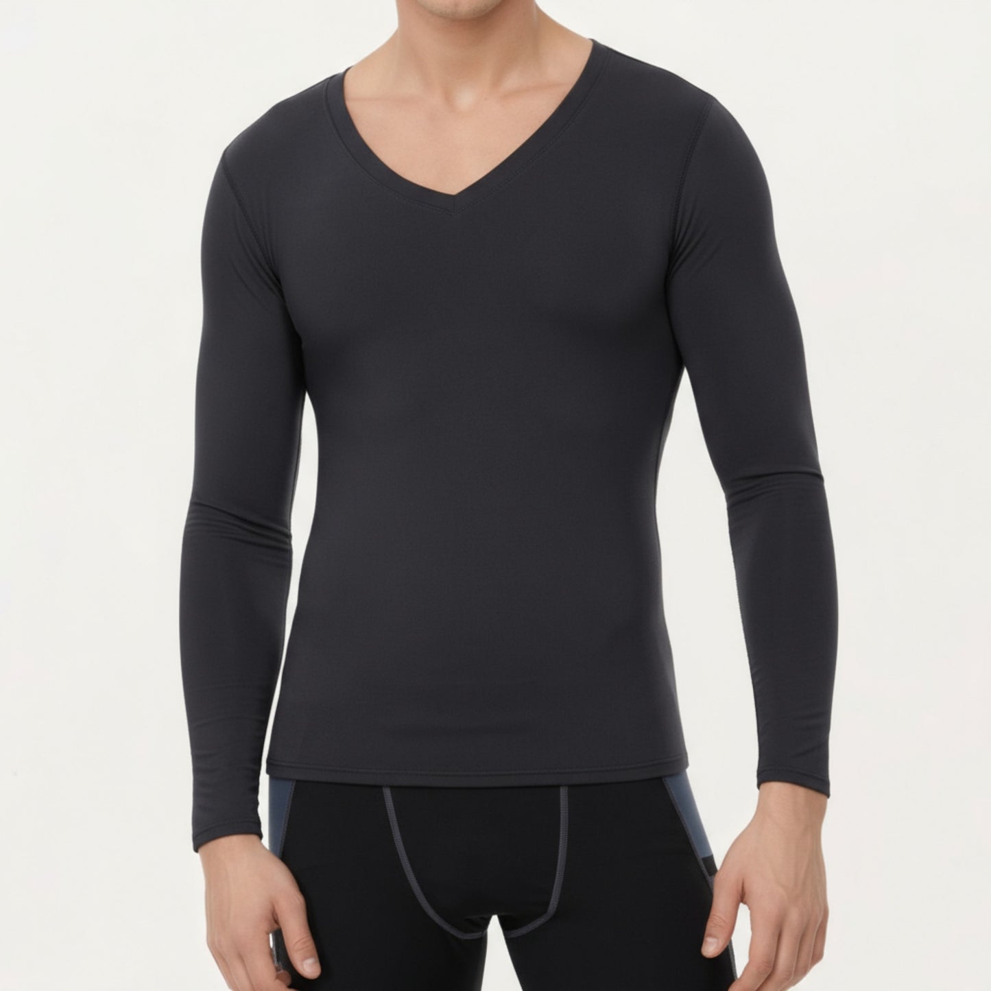 Anna-Kaci Men's Long Sleeve V-Neck Compression Shirt with Stretch Performance Fabric and Athletic Fit