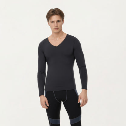 Anna-Kaci Men's Long Sleeve V-Neck Compression Shirt with Stretch Performance Fabric and Athletic Fit