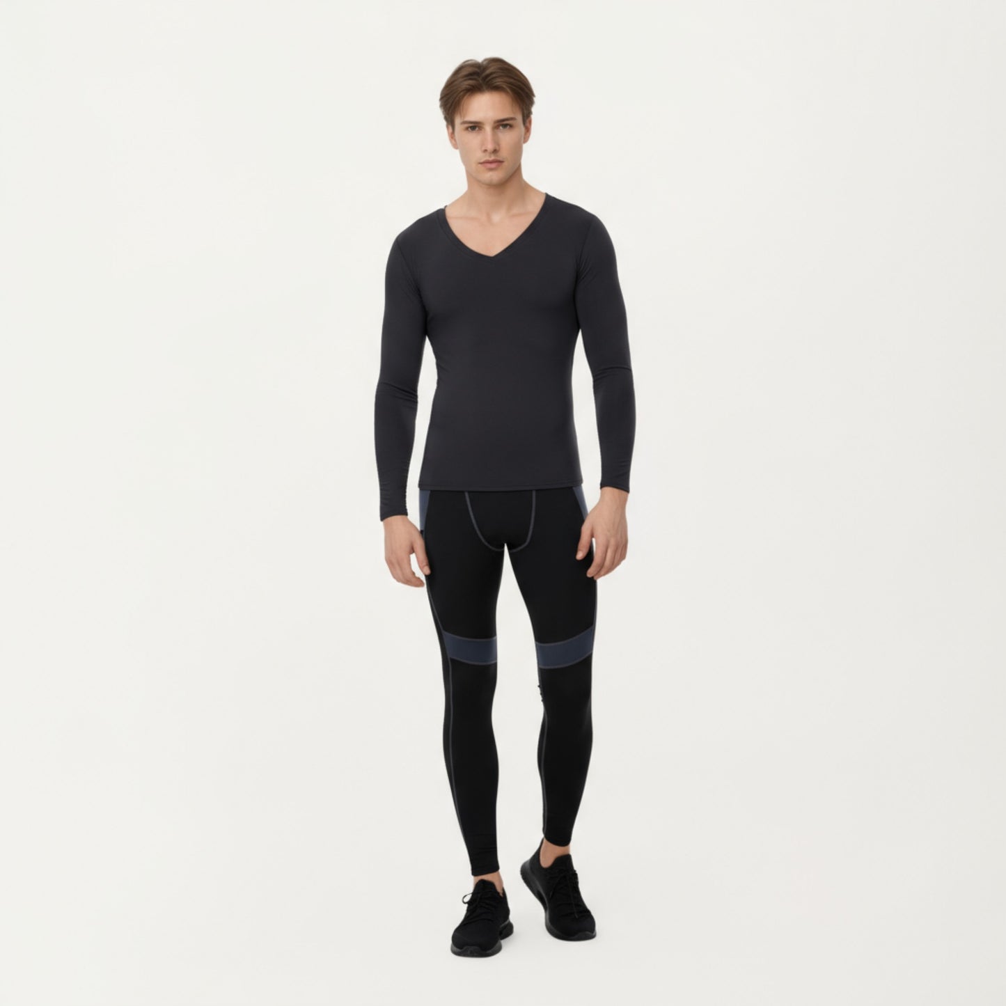 Anna-Kaci Men's Long Sleeve V-Neck Compression Shirt with Stretch Performance Fabric and Athletic Fit