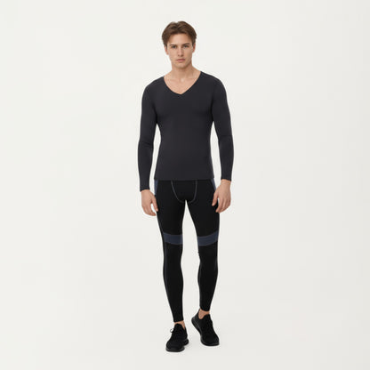 Anna-Kaci Men's Long Sleeve V-Neck Compression Shirt with Stretch Performance Fabric and Athletic Fit