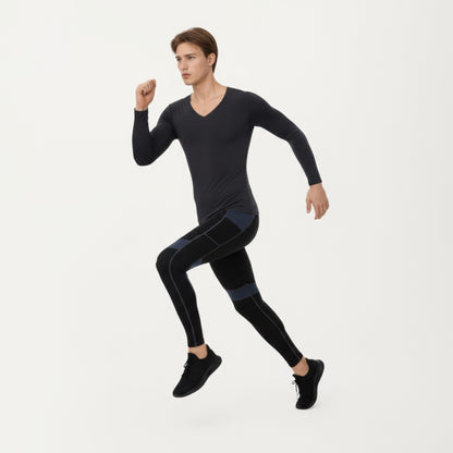 Anna-Kaci Men's Long Sleeve V-Neck Compression Shirt with Stretch Performance Fabric and Athletic Fit