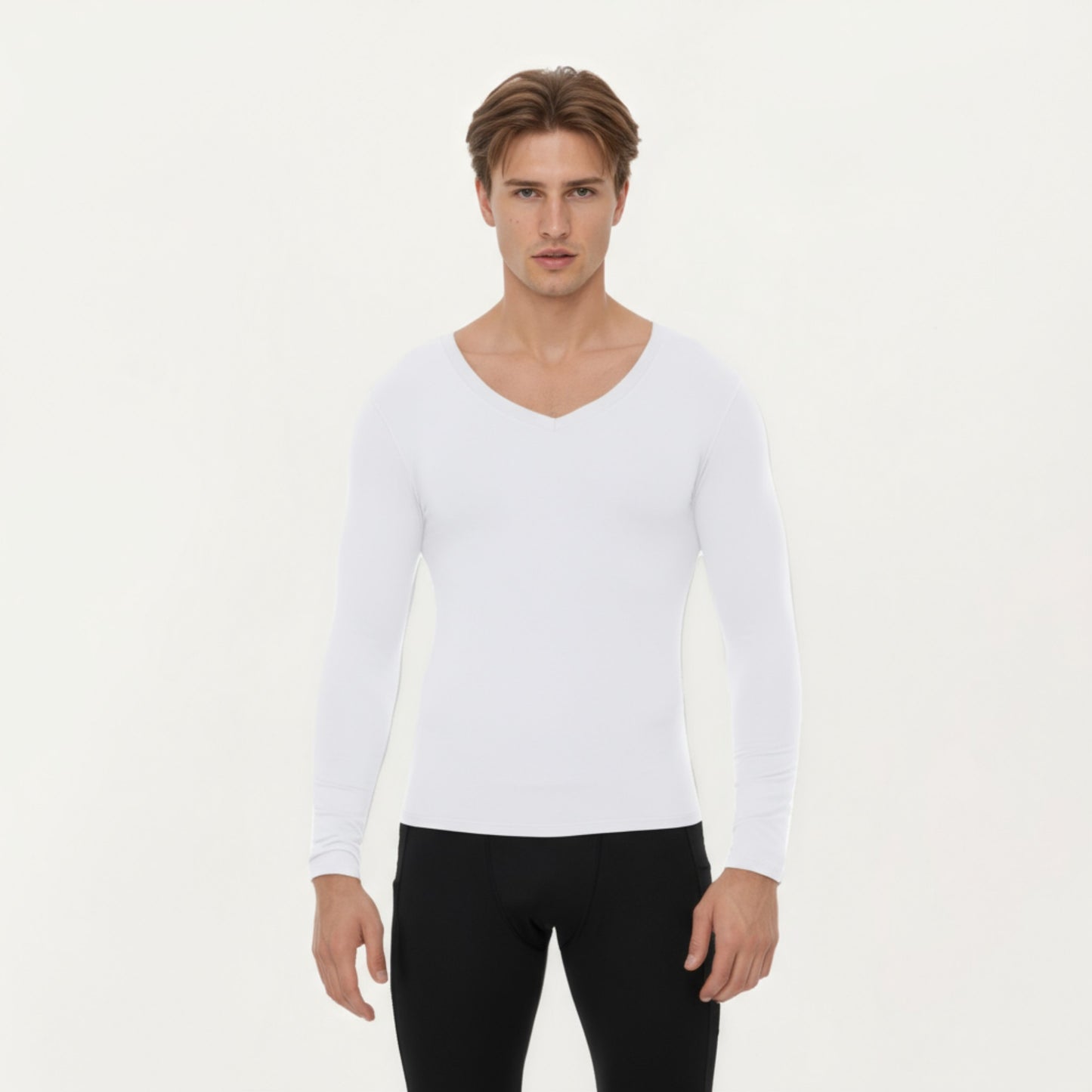 Anna-Kaci Men's Long Sleeve V-Neck Compression Shirt with Stretch Performance Fabric and Athletic Fit