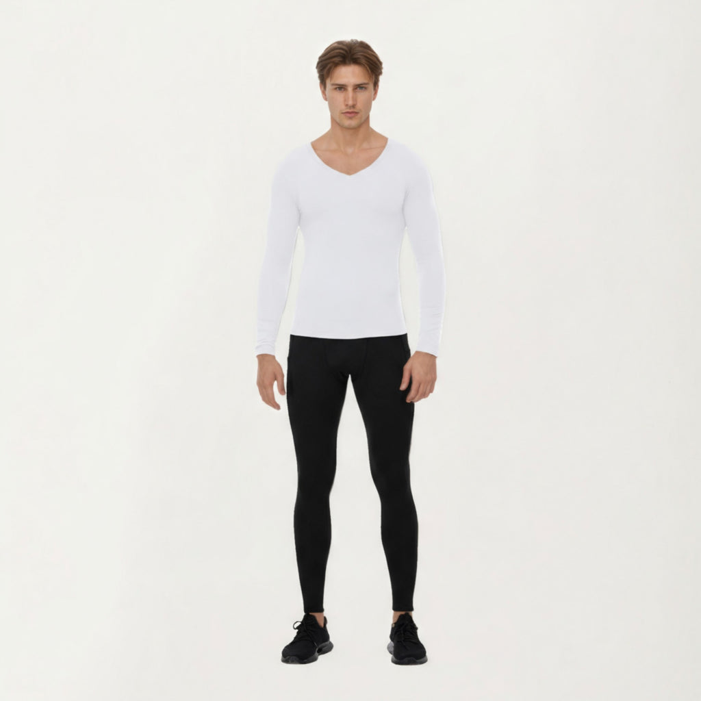 Anna-Kaci Men's Long Sleeve V-Neck Compression Shirt with Stretch Performance Fabric and Athletic Fit