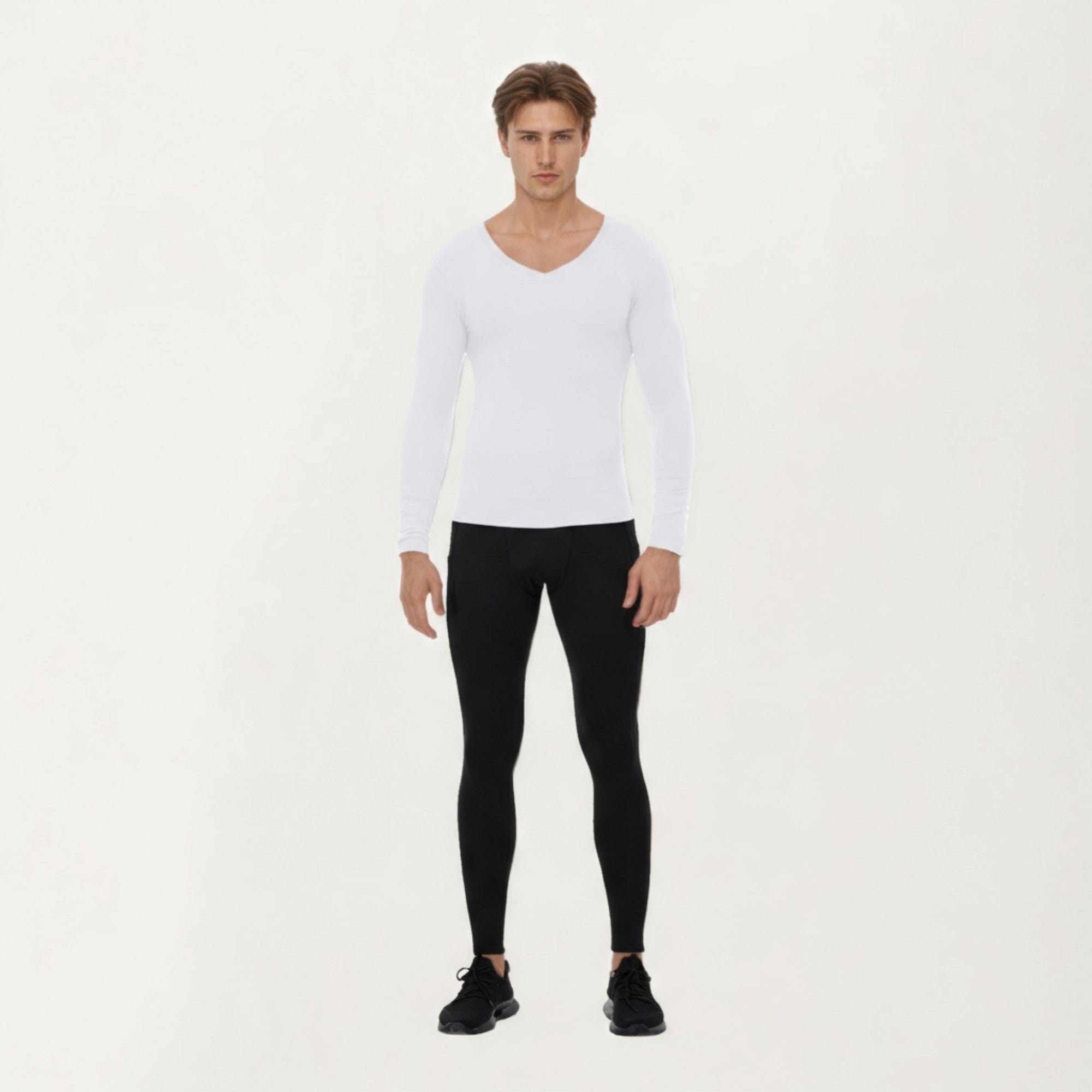Anna-Kaci Men's Long Sleeve V-Neck Compression Shirt with Stretch Performance Fabric and Athletic Fit