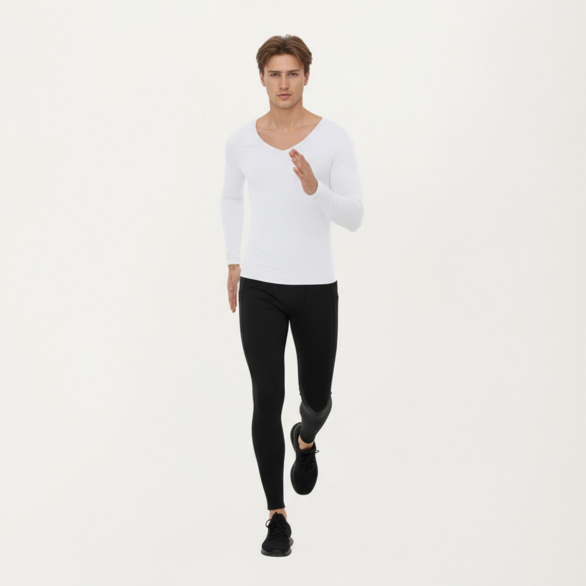 Anna-Kaci Men's Long Sleeve V-Neck Compression Shirt with Stretch Performance Fabric and Athletic Fit