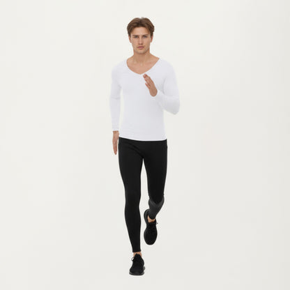 Anna-Kaci Men's Long Sleeve V-Neck Compression Shirt with Stretch Performance Fabric and Athletic Fit