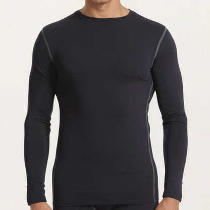Anna-Kaci Men's Long Sleeve Crew Neck Compression Athletic Top with Stretch Fabric and Contrast Stitching