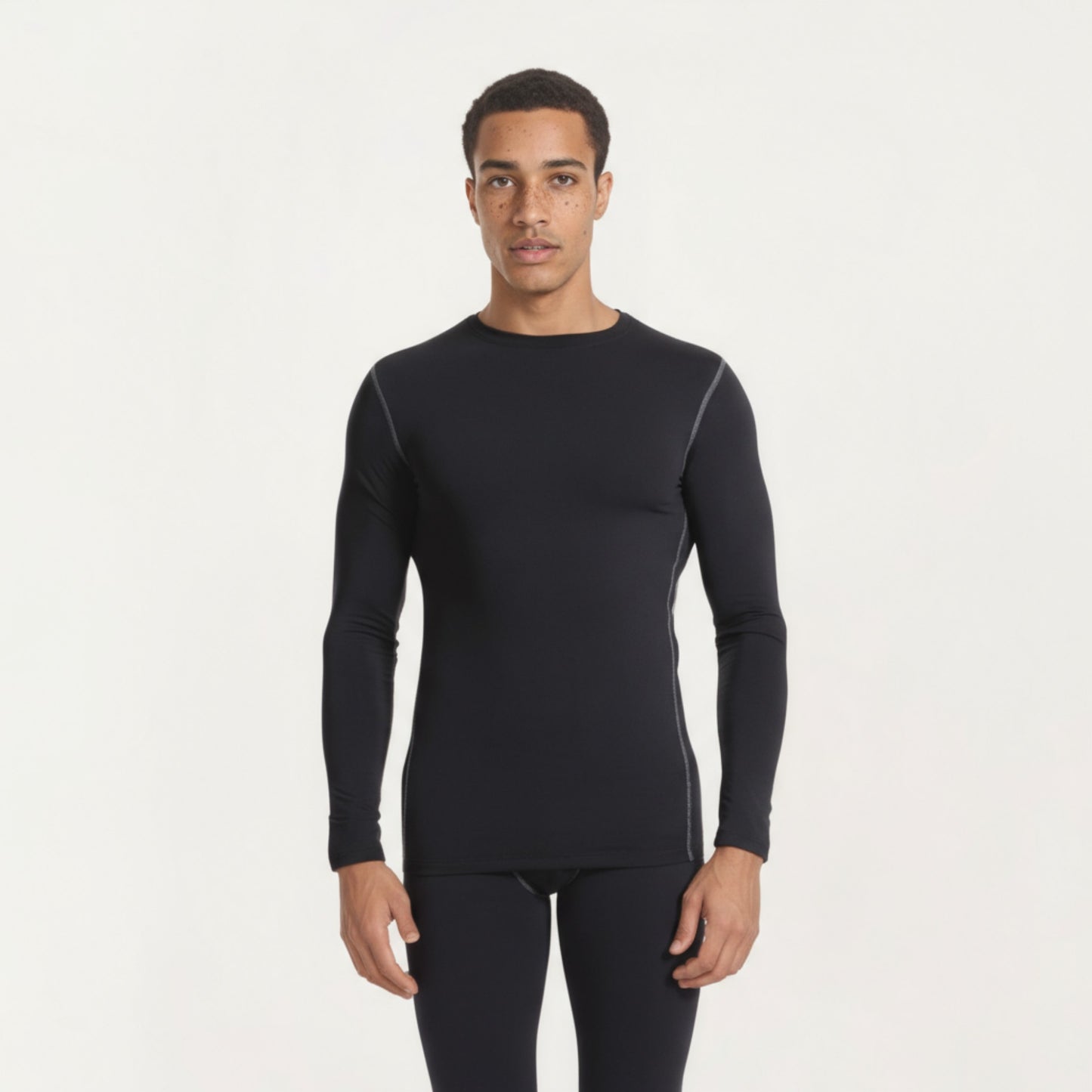 Anna-Kaci Men's Long Sleeve Crew Neck Compression Athletic Top with Stretch Fabric and Contrast Stitching