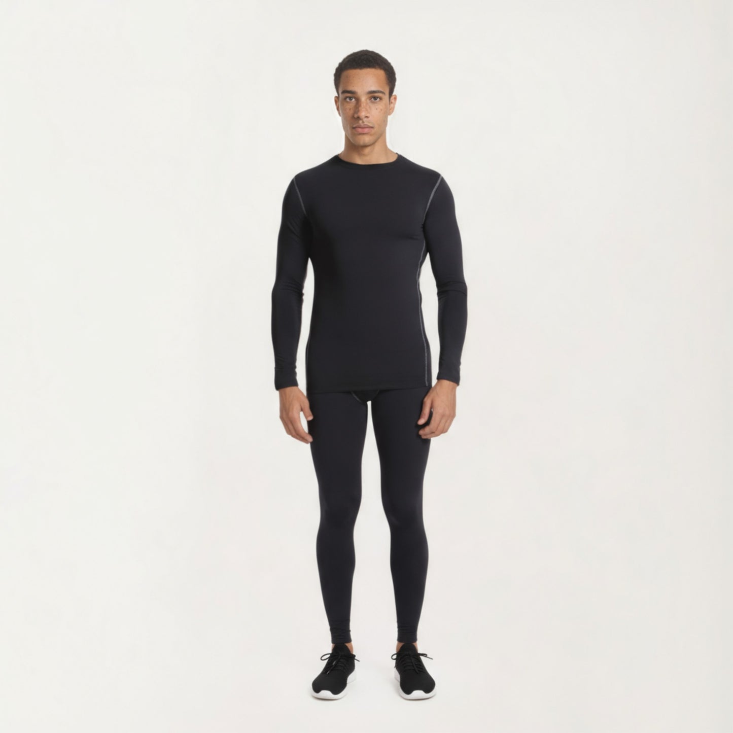 Anna-Kaci Men's Long Sleeve Crew Neck Compression Athletic Top with Stretch Fabric and Contrast Stitching