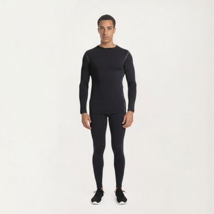 Anna-Kaci Men's Long Sleeve Crew Neck Compression Athletic Top with Stretch Fabric and Contrast Stitching