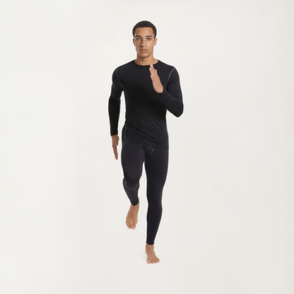 Anna-Kaci Men's Long Sleeve Crew Neck Compression Athletic Top with Stretch Fabric and Contrast Stitching