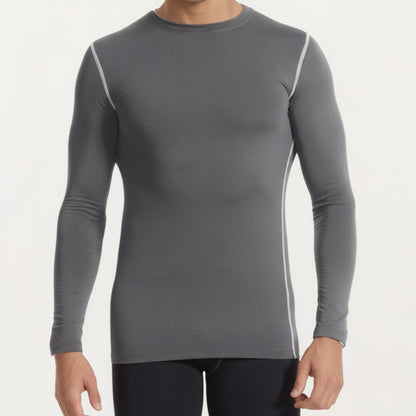 Anna-Kaci Men's Long Sleeve Crew Neck Compression Athletic Top with Stretch Fabric and Contrast Stitching