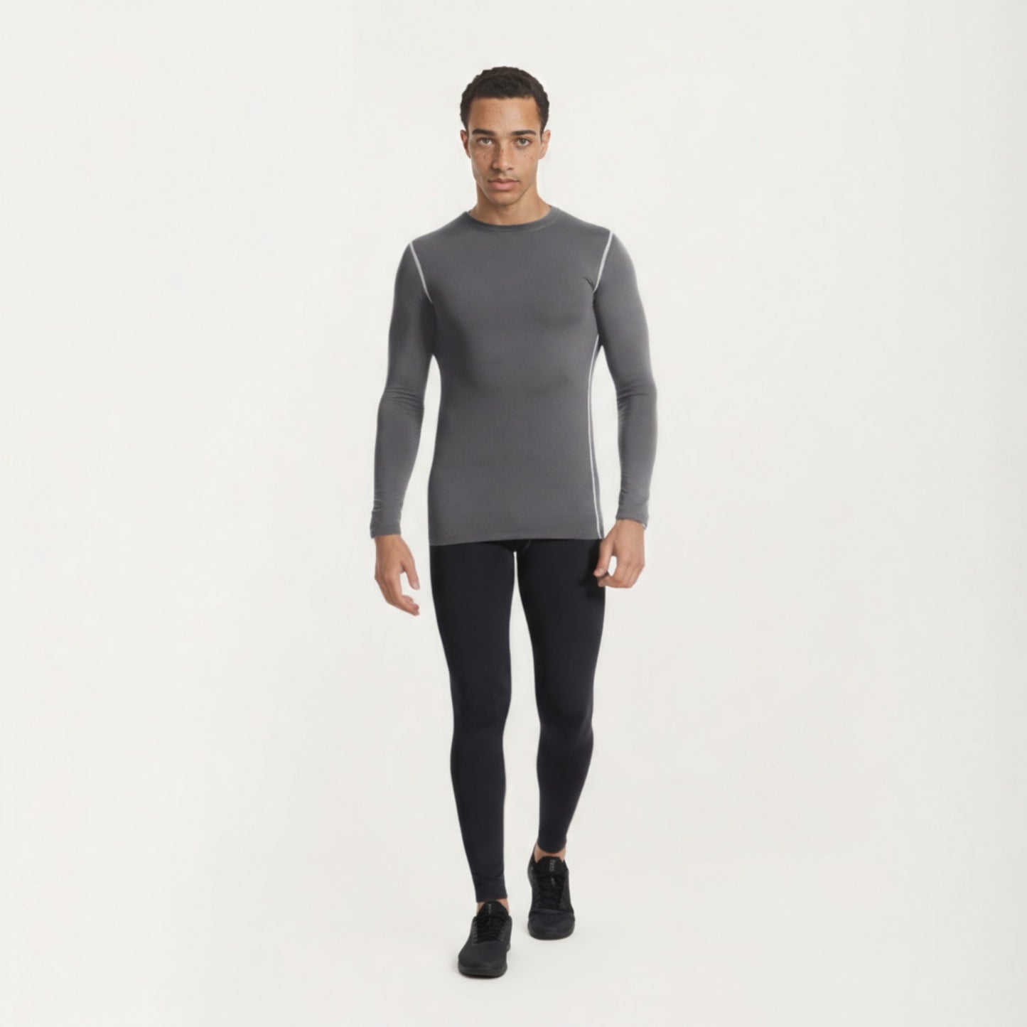 Anna-Kaci Men's Long Sleeve Crew Neck Compression Athletic Top with Stretch Fabric and Contrast Stitching