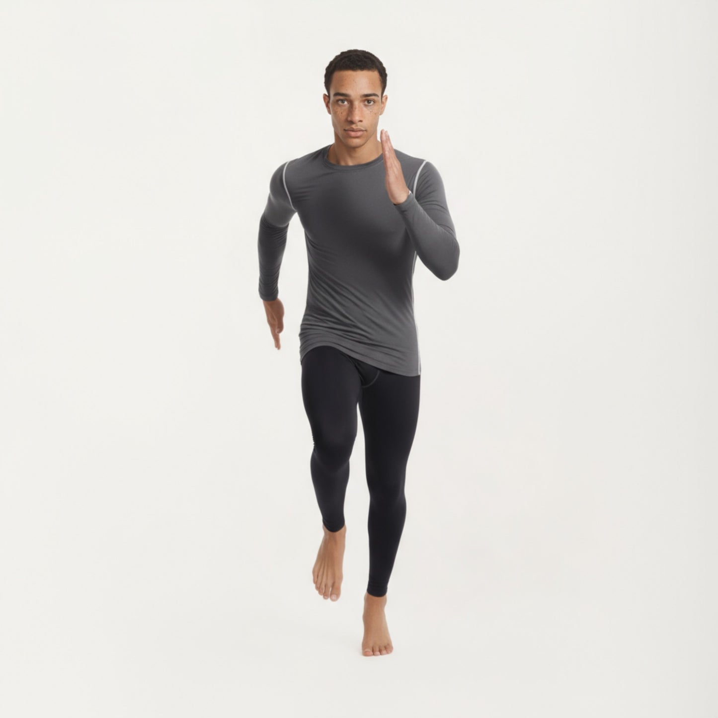 Anna-Kaci Men's Long Sleeve Crew Neck Compression Athletic Top with Stretch Fabric and Contrast Stitching